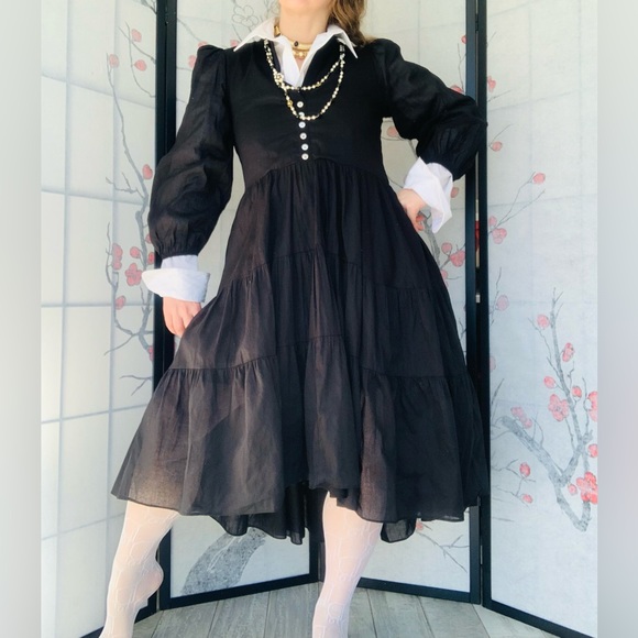 Olivaceous 🖤 NWT Bohemian Wednesday's Style Pitch Black Goth Dress - Picture 7 of 14